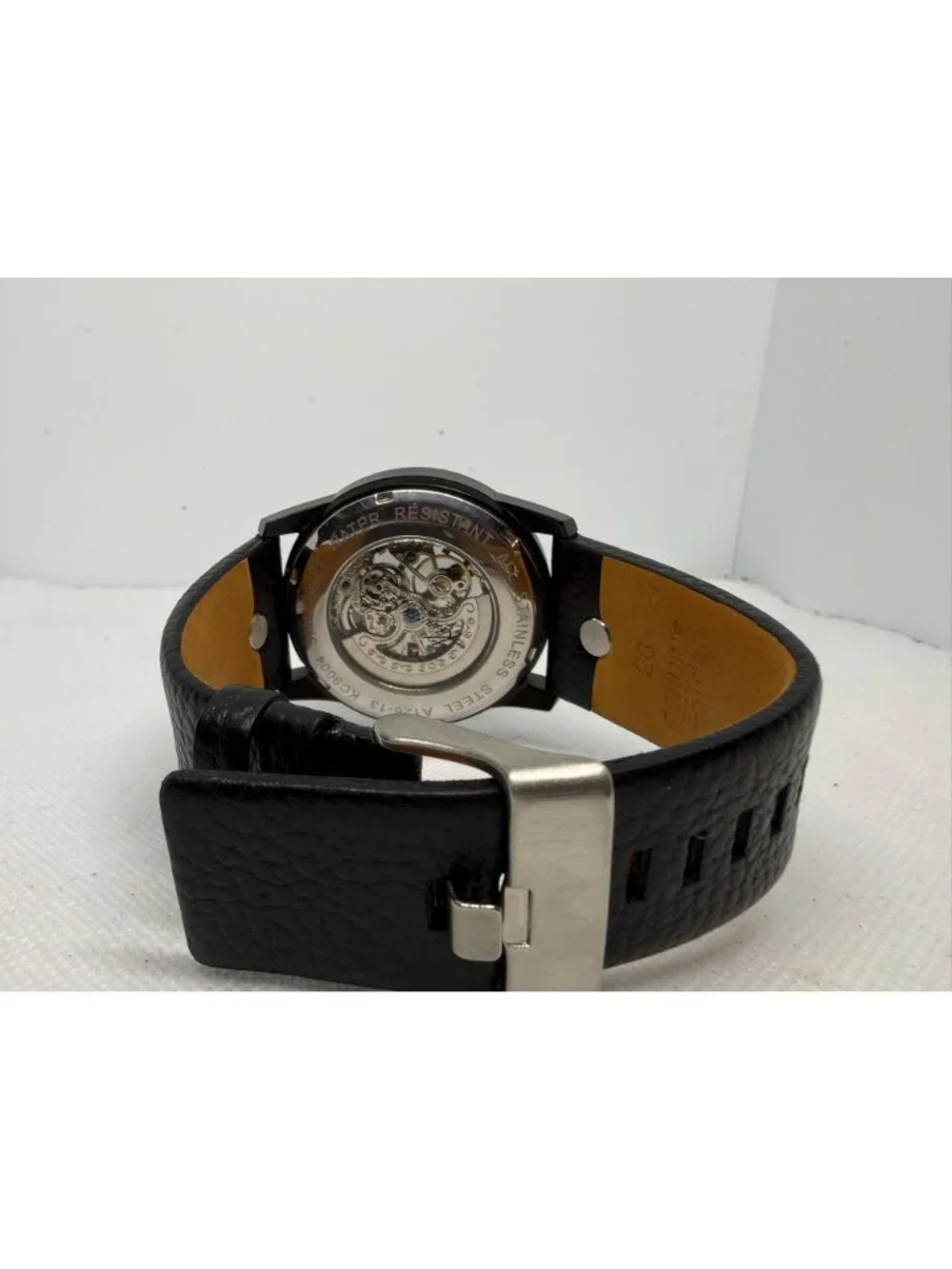 Kenneth Cole NY KC1550 Automatic Skeleton Black Dress Croc Leather Watch